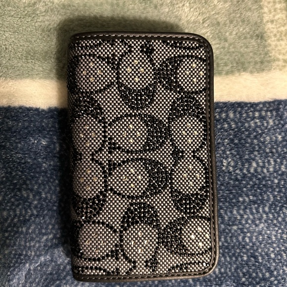 Coach Essential Slim Card Case In Black Crystal Signature Jacquard - Picture 2 of 5
